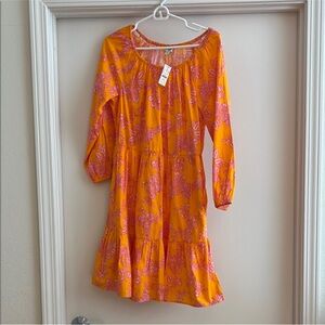 J. Crew Vibrant Orange Dress with Pink Floral Design- size 8
